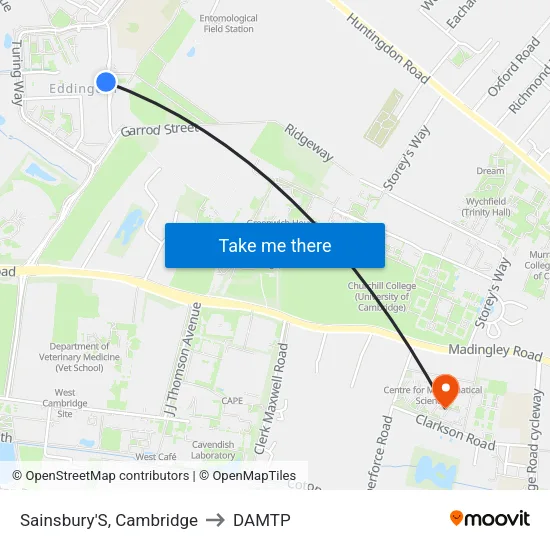 Sainsbury'S, Cambridge to DAMTP map