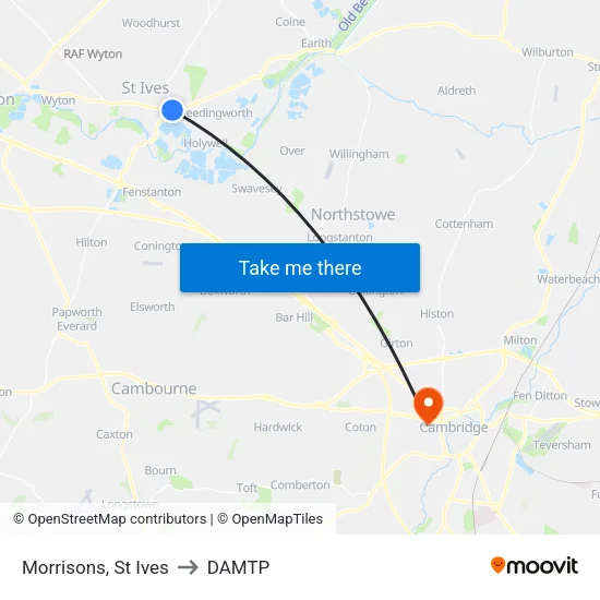 Morrisons, St Ives to DAMTP map