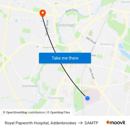 Royal Papworth Hospital, Addenbrookes to DAMTP map