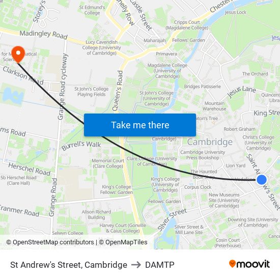 St Andrew's Street, Cambridge to DAMTP map