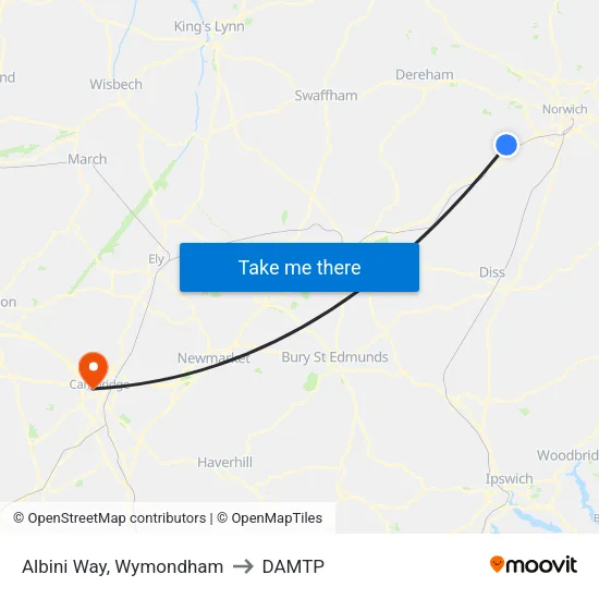 Albini Way, Wymondham to DAMTP map