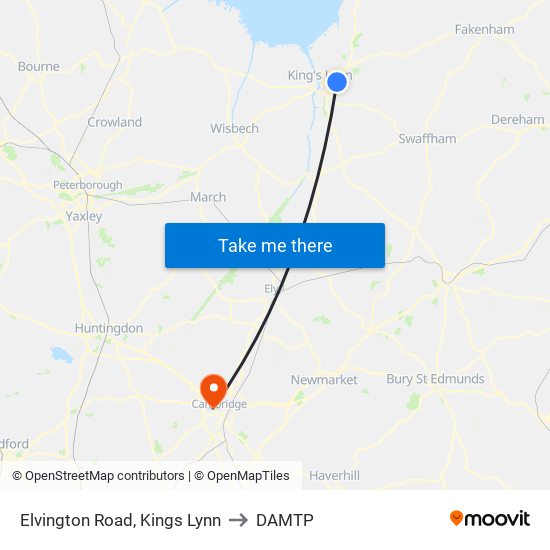 Elvington Road, Kings Lynn to DAMTP map