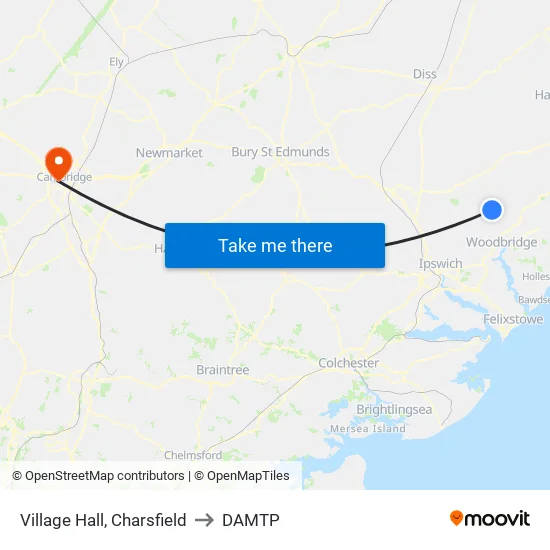 Village Hall, Charsfield to DAMTP map
