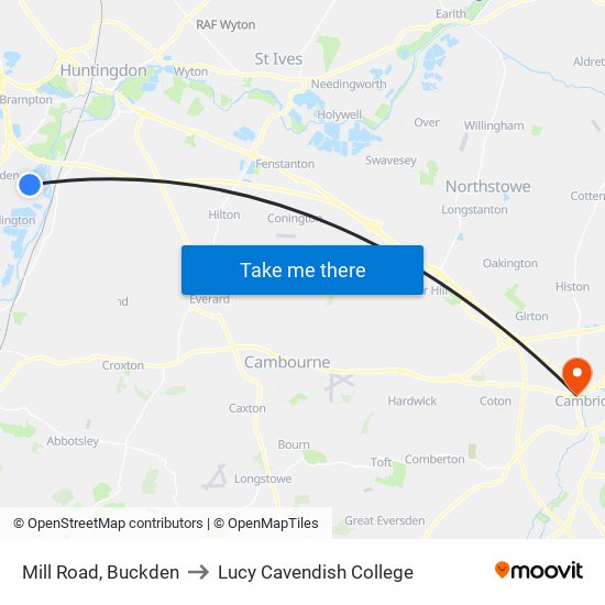Mill Road, Buckden to Lucy Cavendish College map