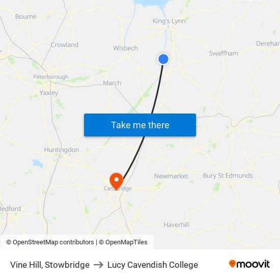 Vine Hill, Stowbridge to Lucy Cavendish College map