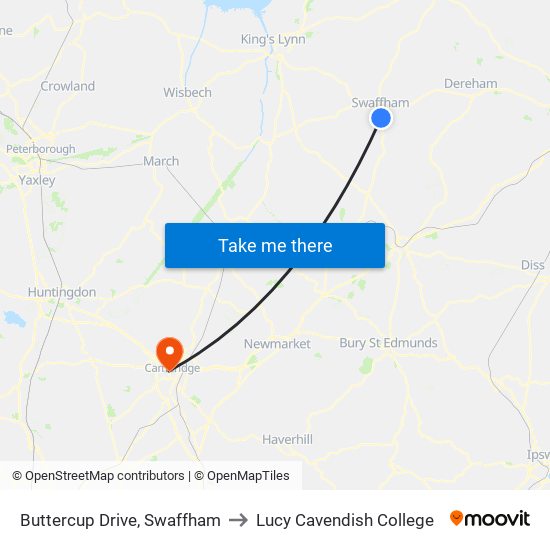 Buttercup Drive, Swaffham to Lucy Cavendish College map
