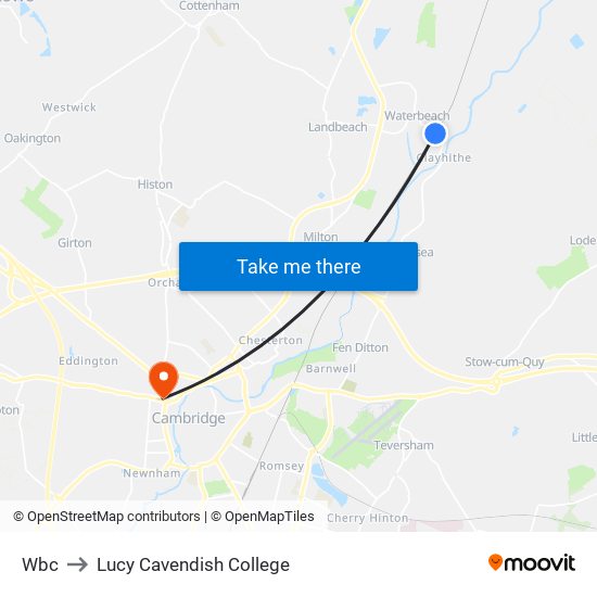 Wbc to Lucy Cavendish College map