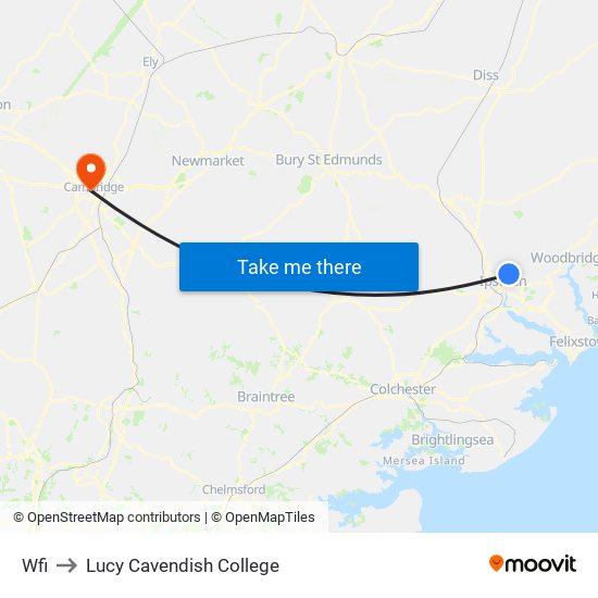 Wfi to Lucy Cavendish College map