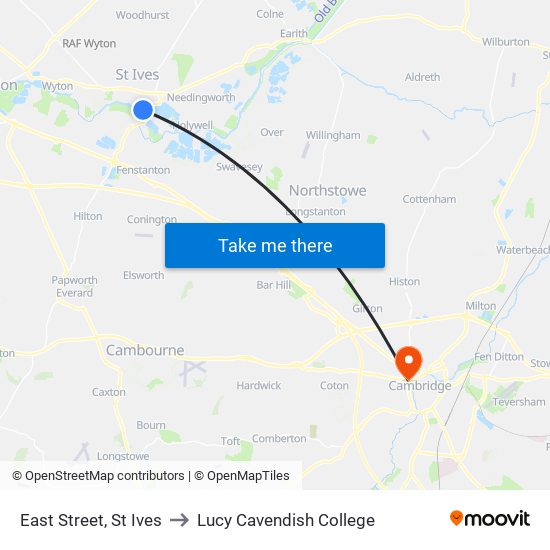 East Street, St Ives to Lucy Cavendish College map