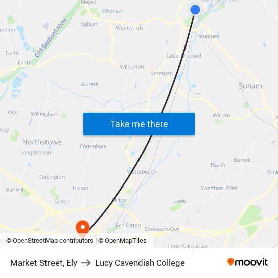 Market Street, Ely to Lucy Cavendish College map