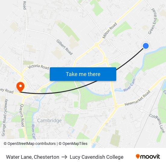 Water Lane, Chesterton to Lucy Cavendish College map