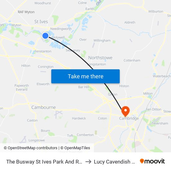 The Busway St Ives Park And Ride, St Ives to Lucy Cavendish College map