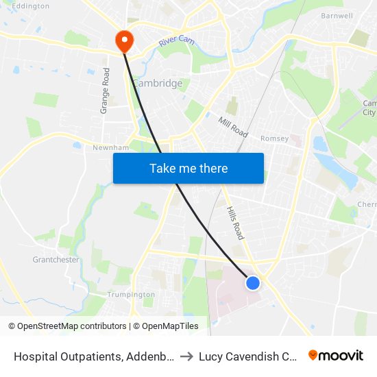 Hospital Outpatients, Addenbrookes to Lucy Cavendish College map