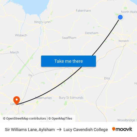 Sir Williams Lane, Aylsham to Lucy Cavendish College map