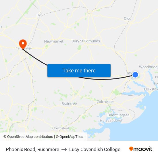 Phoenix Road, Rushmere to Lucy Cavendish College map