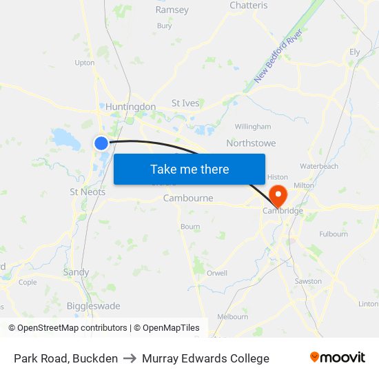 Park Road, Buckden to Murray Edwards College map