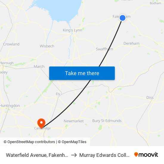 Waterfield Avenue, Fakenham to Murray Edwards College map