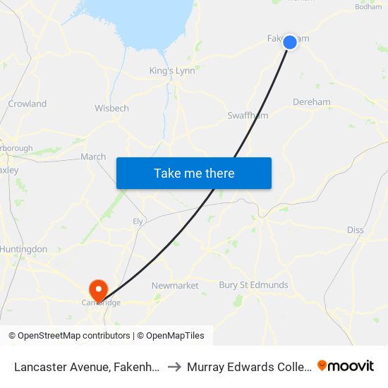 Lancaster Avenue, Fakenham to Murray Edwards College map