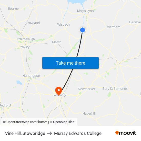 Vine Hill, Stowbridge to Murray Edwards College map