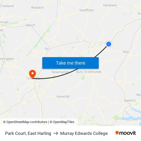 Park Court, East Harling to Murray Edwards College map