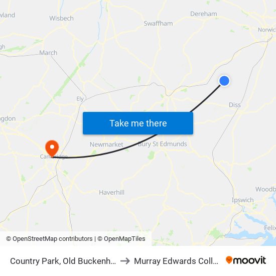 Country Park, Old Buckenham to Murray Edwards College map