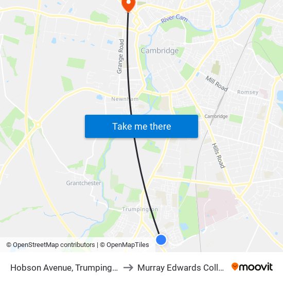 Hobson Avenue, Trumpington to Murray Edwards College map