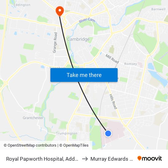 Royal Papworth Hospital, Addenbrookes to Murray Edwards College map