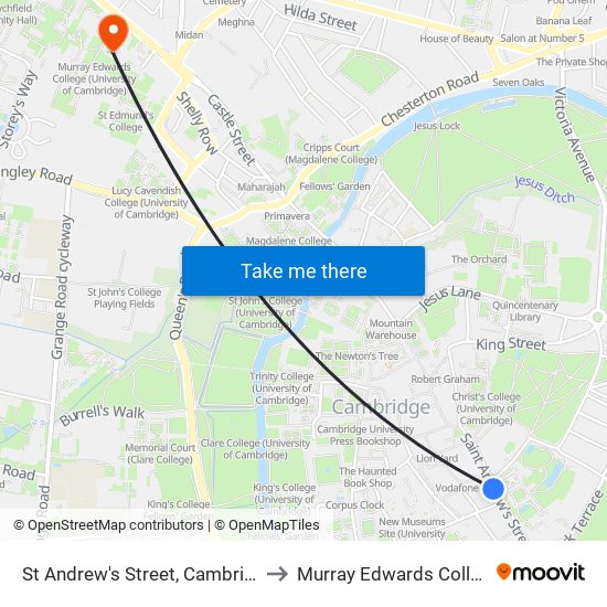 St Andrew's Street, Cambridge to Murray Edwards College map