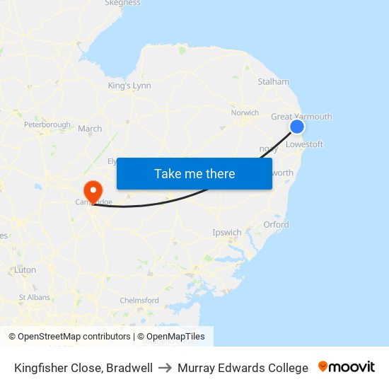 Kingfisher Close, Bradwell to Murray Edwards College map