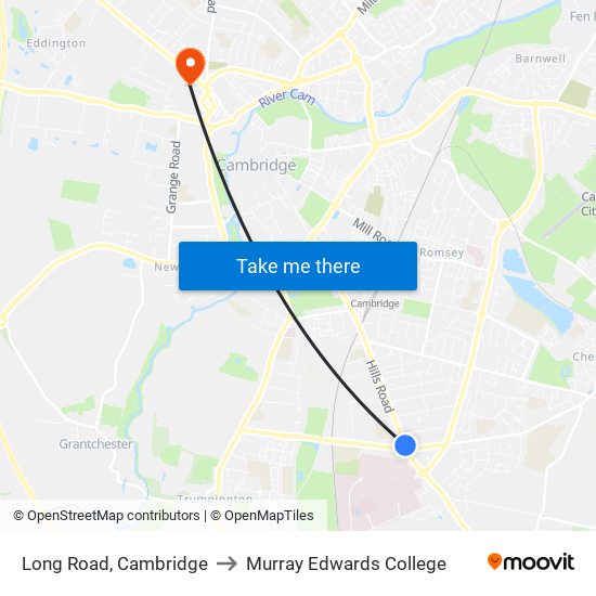 Long Road, Cambridge to Murray Edwards College map