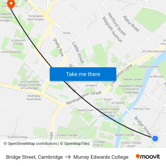 Bridge Street, Cambridge to Murray Edwards College map