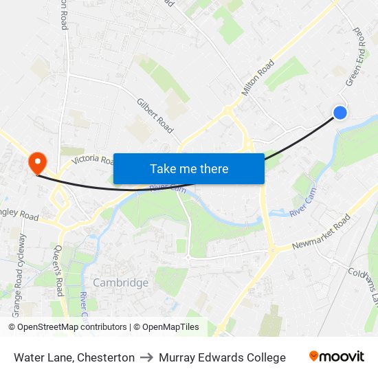 Water Lane, Chesterton to Murray Edwards College map