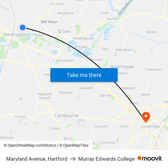 Maryland Avenue, Hartford to Murray Edwards College map