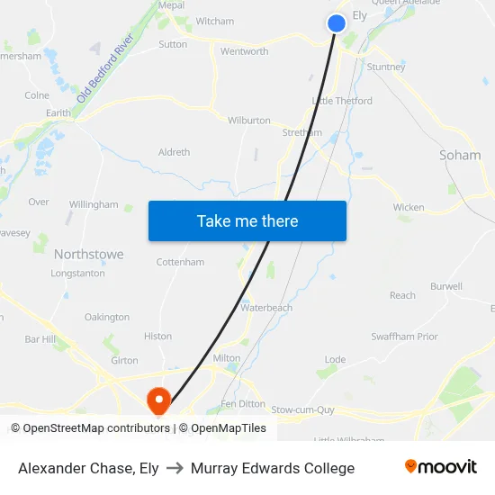 Alexander Chase, Ely to Murray Edwards College map