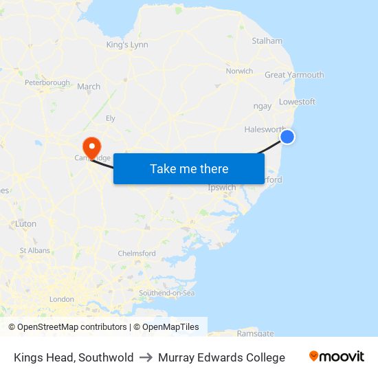 Kings Head, Southwold to Murray Edwards College map