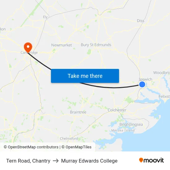 Tern Road, Chantry to Murray Edwards College map
