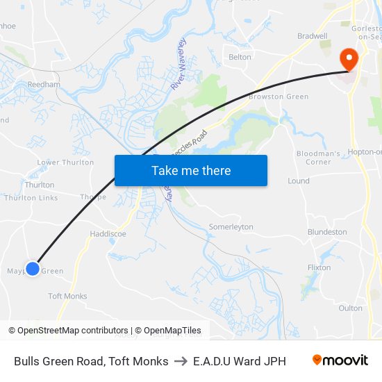 Bulls Green Road, Toft Monks to E.A.D.U Ward JPH map