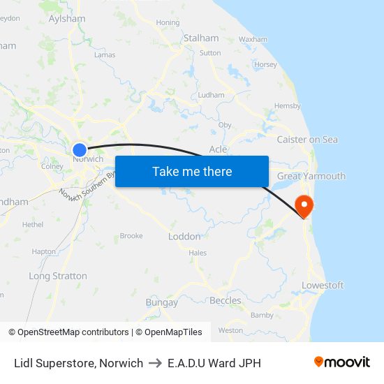 Lidl Superstore, Norwich to E.A.D.U Ward JPH map