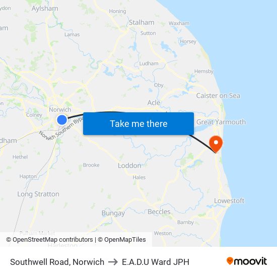 Southwell Road, Norwich to E.A.D.U Ward JPH map