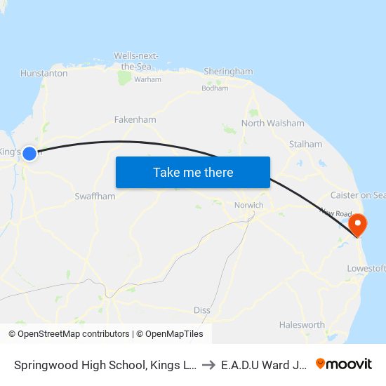 Springwood High School, Kings Lynn to E.A.D.U Ward JPH map