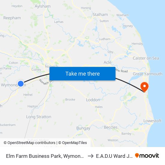 Elm Farm Business Park, Wymondham to E.A.D.U Ward JPH map