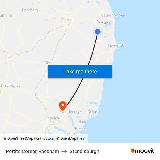 Pettits Corner, Reedham to Grundisburgh map