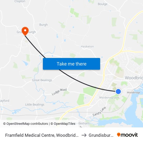 Framfield Medical Centre, Woodbridge to Grundisburgh map