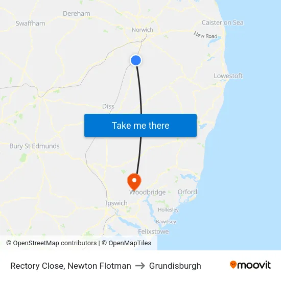 Rectory Close, Newton Flotman to Grundisburgh map