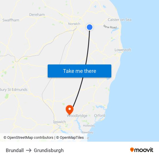 Brundall to Grundisburgh map