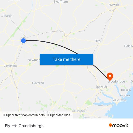 Ely to Grundisburgh map