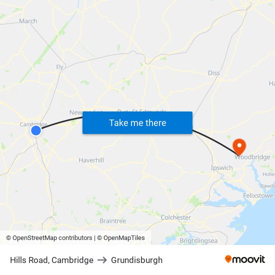 Hills Road, Cambridge to Grundisburgh map