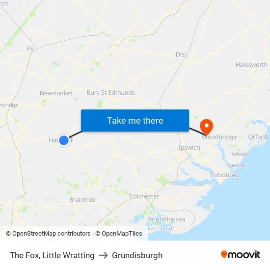 The Fox, Little Wratting to Grundisburgh map