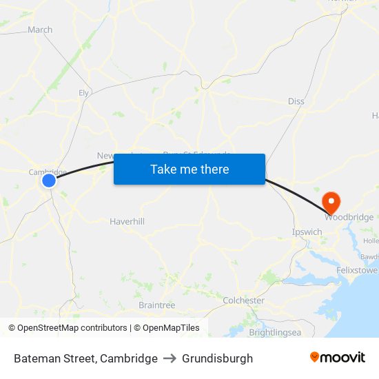 Bateman Street, Cambridge to Grundisburgh map