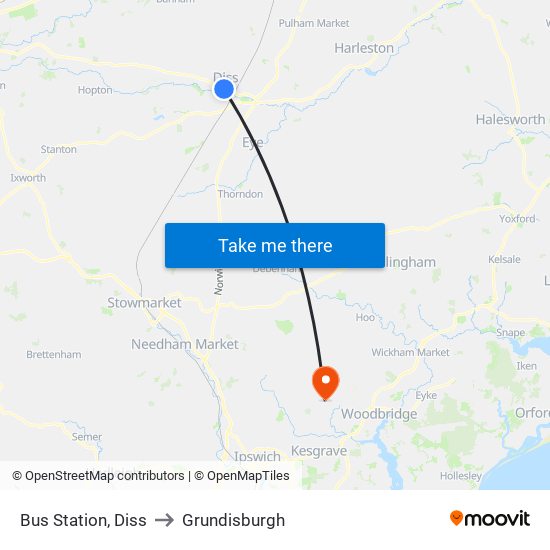 Bus Station, Diss to Grundisburgh map